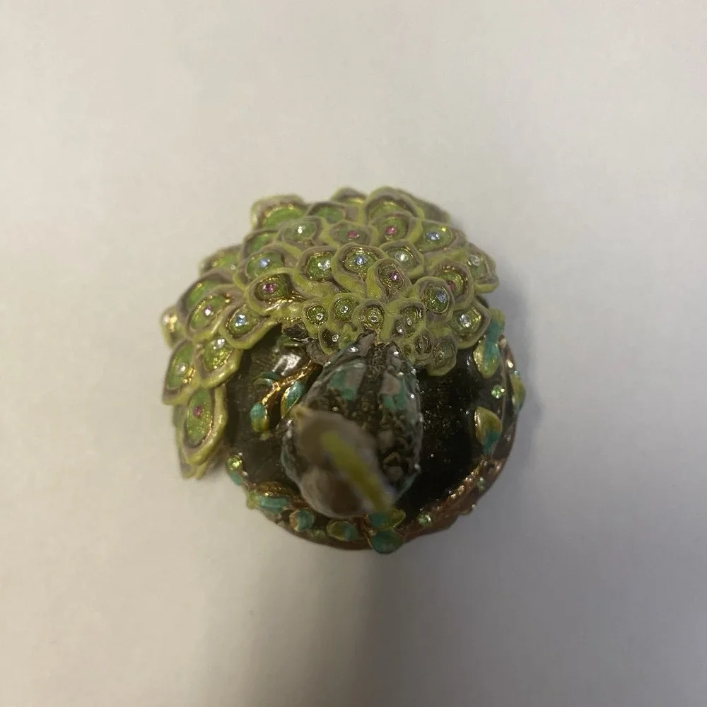 Enameled Rhinestone Peacock Trinket Box Jewelry Ring Holder Magnet Closure